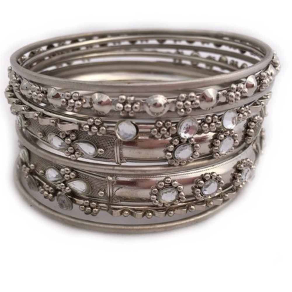 Plus Size Silver Finish Embellished Bangle Bracelet